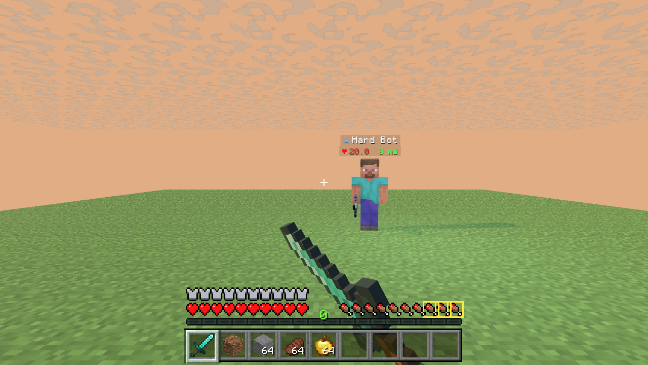In-game screenshot: first-person sword combat in the practice arena